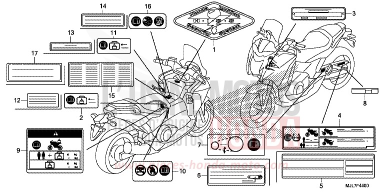 ETIQUETTE DE PRECAUTIONS de Integra 750 MAT BULLET SILVER (NH389) 2014